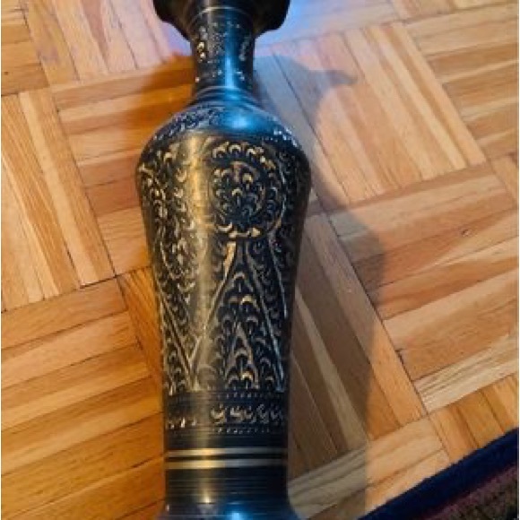 Two handmade Persian brass vase golden /Black 10*40 cm - Picture 9 of 12